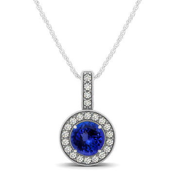 0.78ct Round Tanzanite Pendant With 0.22ctw Diamonds in 14k White Gold