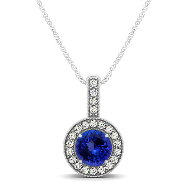 0.78ct Round Tanzanite Pendant With 0.22ctw Diamonds in 14k White Gold