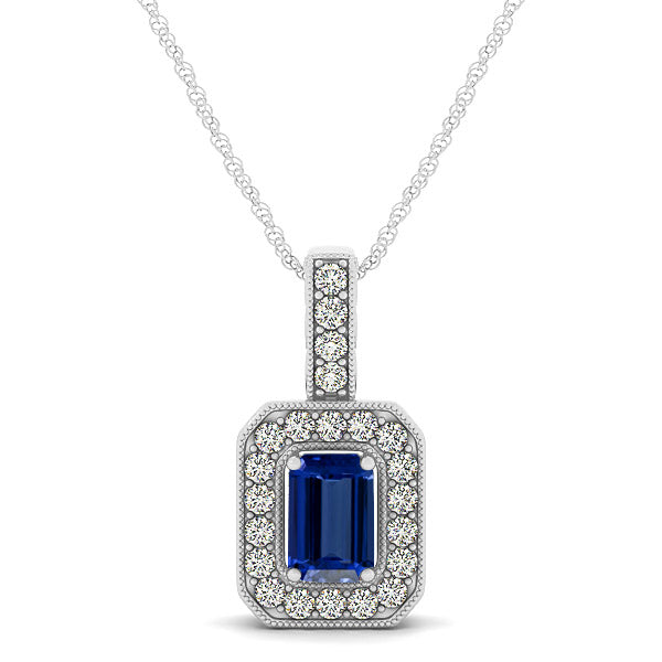 0.45ct Emerald Cut Tanzanite Pendant With 0.22ctw Diamonds in 14k White Gold