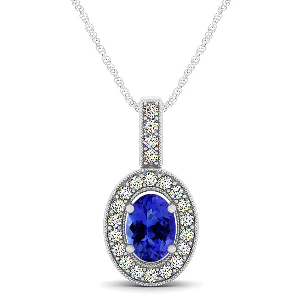 0.68ct Oval Tanzanite Pendant With 0.22ctw Diamonds in 14k White Gold