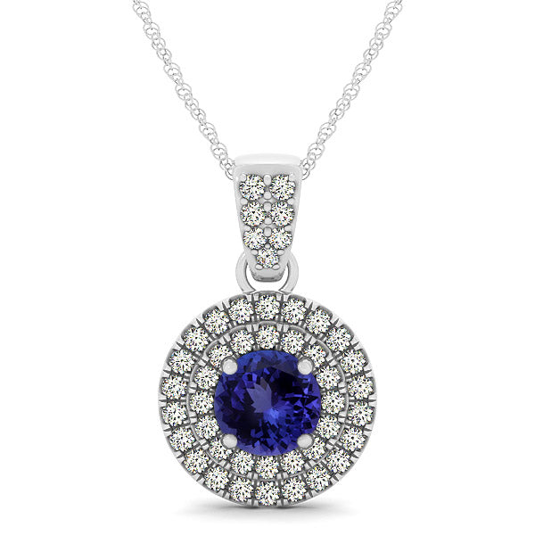 0.78ct Round Tanzanite Pendant With 0.311ctw Diamonds in 14K White Gold