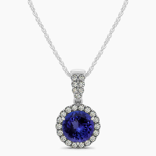 0.78ct Round Tanzanite Pendant With 0.25ctw Diamonds in 14k White Gold