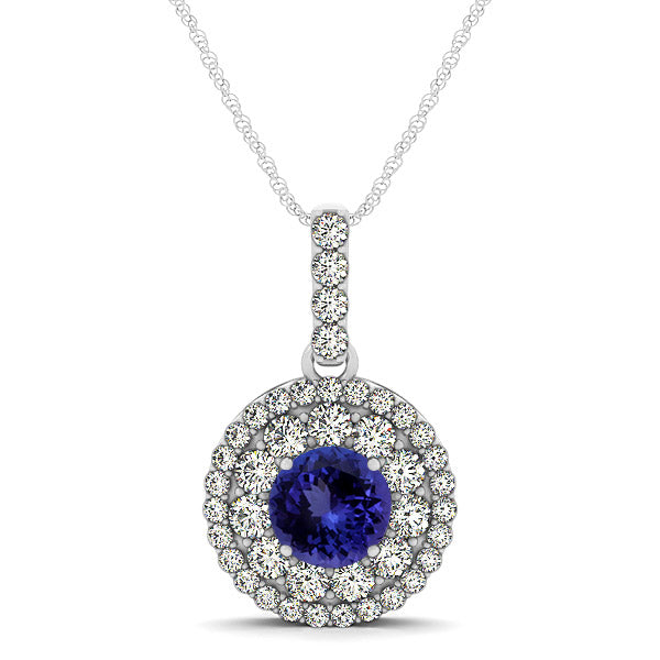 0.78ct Round Tanzanite Pendant With 0.854ctw Diamonds in 14k White Gold