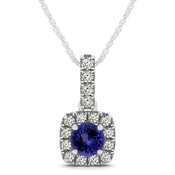 0.78ct Round Tanzanite Pendant With 0.16ctw Diamonds in 14k White Gold