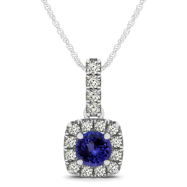 0.78ct Round Tanzanite Pendant With 0.16ctw Diamonds in 14k White Gold