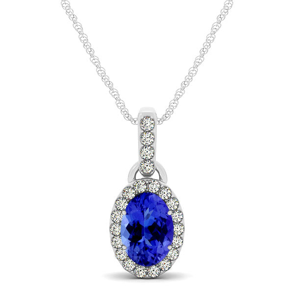 0.68ct Oval Tanzanite Pendant With 0.184ctw Diamonds in 14k White Gold