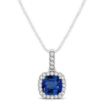 1.00ct Cushion Tanzanite Pendant With .2ctw Diamonds in 14k White Gold