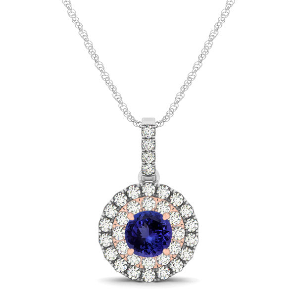 0.78ct Round Tanzanite Pendant With 0.28ctw Diamonds in 14k Two Tone