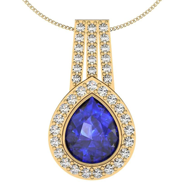 2.00ct Pear Tanzanite Pendant With 0.59ctw Diamonds in 14k Gold