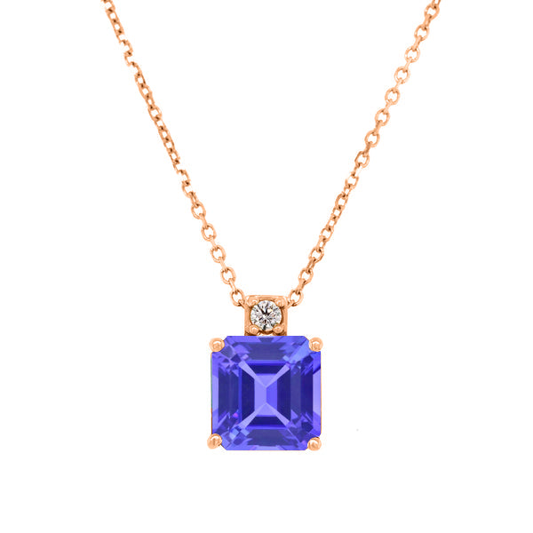 2.4ct Emerald Cut Tanzanite Pendant with 0.05 cttw Diamond