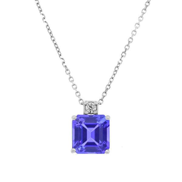 2.4ct Emerald Cut Tanzanite Pendant with 0.05 cttw Diamond