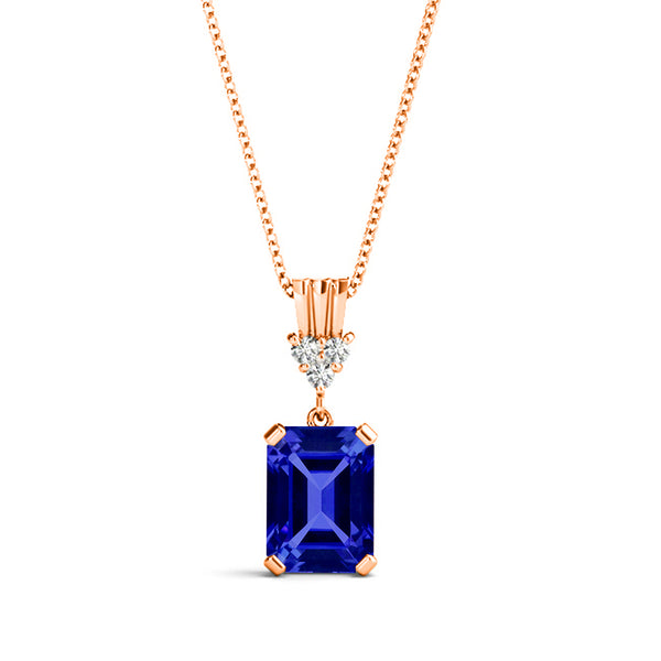 0.65ct Emerald Cut Tanzanite Pendant with 0.05 cttw Diamond