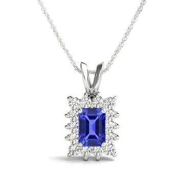 1.6ct Emerald Cut Tanzanite Pendant with 0.5 cttw Diamond