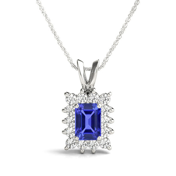 1.6ct Emerald Cut Tanzanite Pendant with 0.5 cttw Diamond