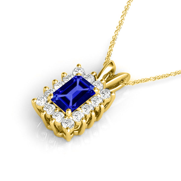 1.6ct Emerald Cut Tanzanite Pendant with 0.5 cttw Diamond