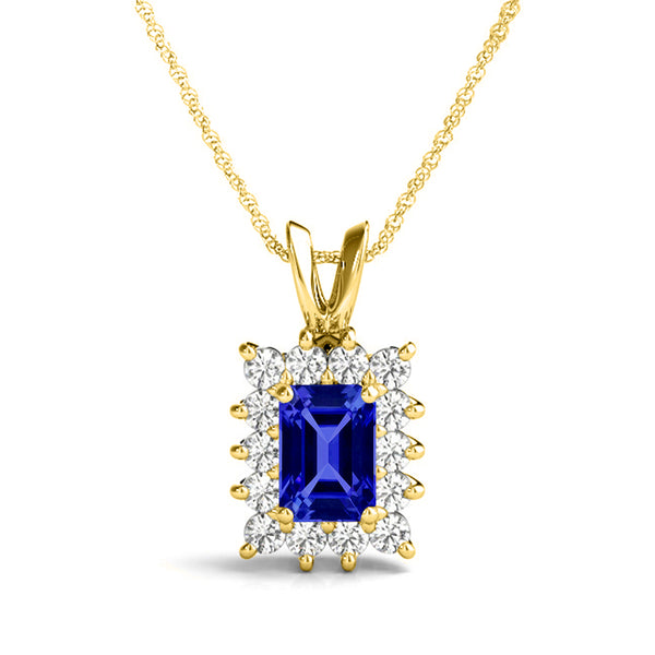 1.6ct Emerald Cut Tanzanite Pendant with 0.5 cttw Diamond