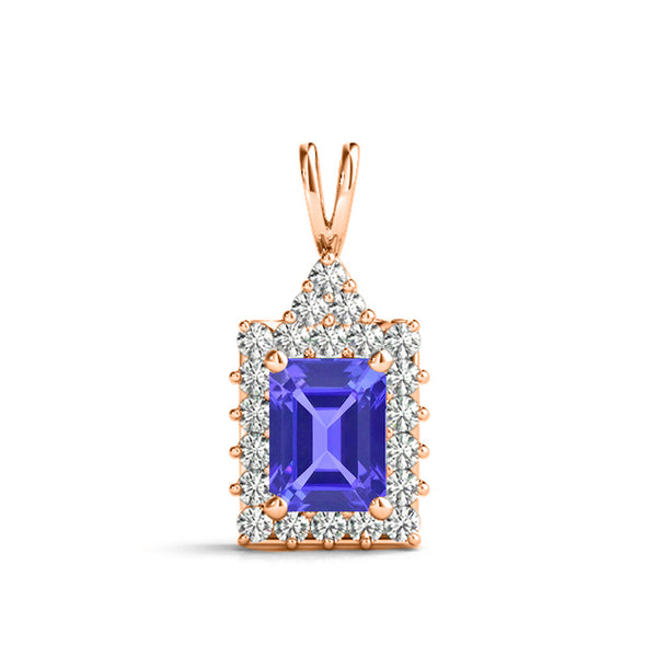 4.5ct Emerald Cut Tanzanite Pendant with 0.75 cttw Diamond