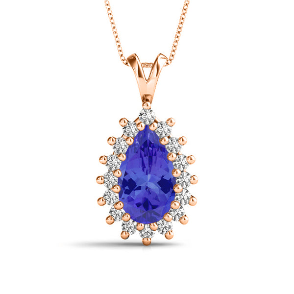 1.3ct Pear Tanzanite Pendant with 0.33 cttw Diamond