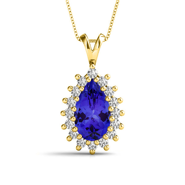 1.3ct Pear Tanzanite Pendant with 0.33 cttw Diamond