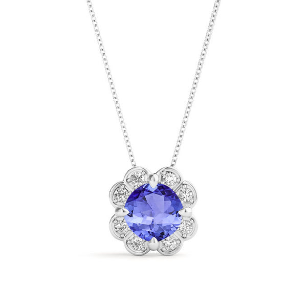 1.15ct Round Tanzanite Pendant with 0.1 cttw Diamond