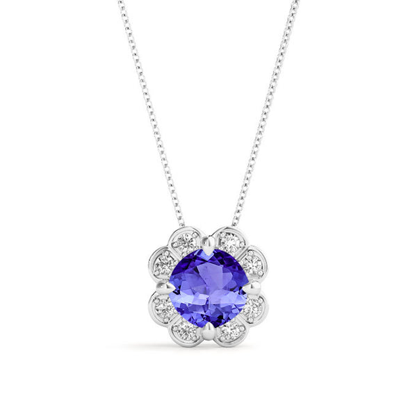 1.15ct Round Tanzanite Pendant with 0.1 cttw Diamond