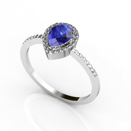 0.55ct Pear Tanzanite Ring With 0.17ctw Diamonds in 14k White Gold