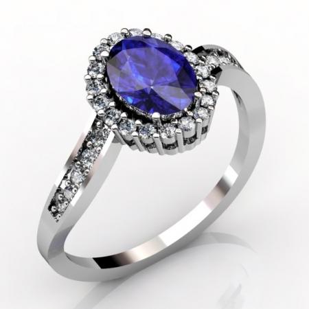 1.12ct Oval Tanzanite Ring With 0.35ctw Diamonds in 14k Gold