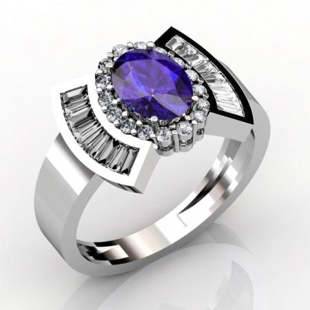 1.12ct Oval Tanzanite Ring With 0.43ctw Diamonds in 14k Gold