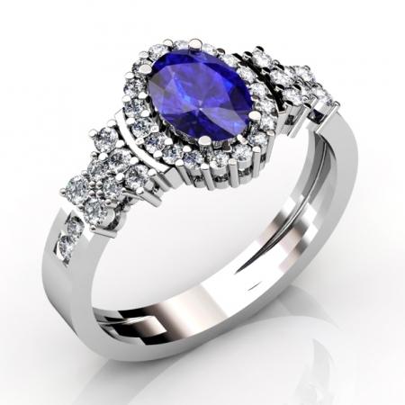1ct Oval Tanzanite Ring With 0.4ctw Diamonds in 14k Gold