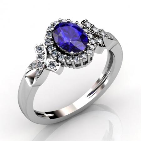 1ct Oval Tanzanite Ring With 0.43ctw Diamonds in 14k Gold