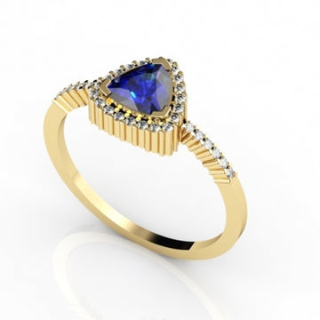 0.6ct Trillion Tanzanite Ring With 0.17ctw Diamonds in 14k Yellow Gold