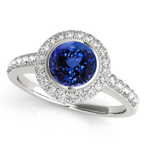 0.78ct Round Tanzanite Ring With 0.41ctw Diamonds in 14k Gold