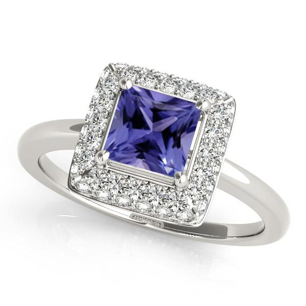 0.60ct Princess Tanzanite Ring With 0.44ctw Diamonds in 14k Gold