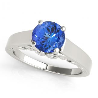 0.78ct Round Tanzanite Solitaire Ring in 14k White Gold