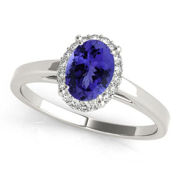 0.68ct Oval Tanzanite Ring With 0.144ctw Diamonds in 14k Gold