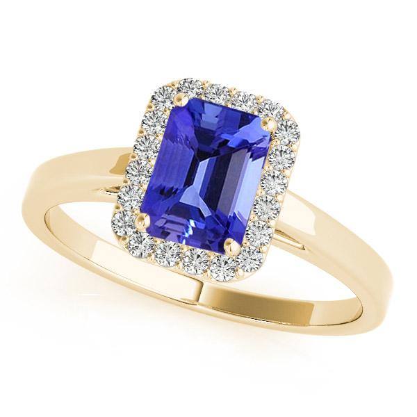 0.80ct Emerald Cut Tanzanite Ring With 0.16ctw Diamonds in 14k Gold