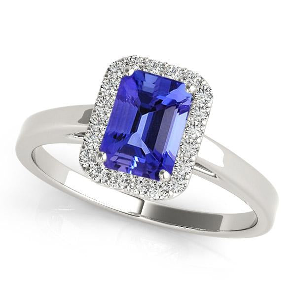 0.80ct Emerald Cut Tanzanite Ring With 0.16ctw Diamonds in 14k Gold