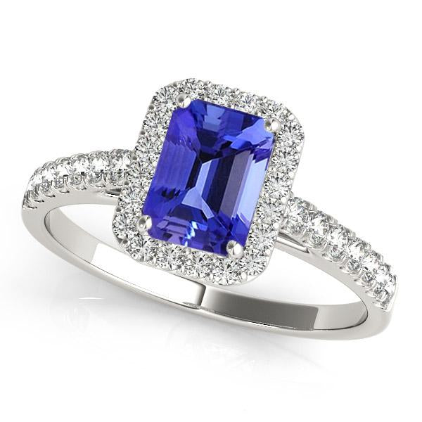 0.80ct Emerald Cut Tanzanite Ring With 0.272ctw Diamonds in 14k Gold