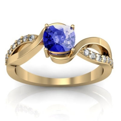 0.90ct Cushion Tanzanite Ring With 0.12ctw Diamonds in 14k Yellow Gold & 18k Yellow Gold