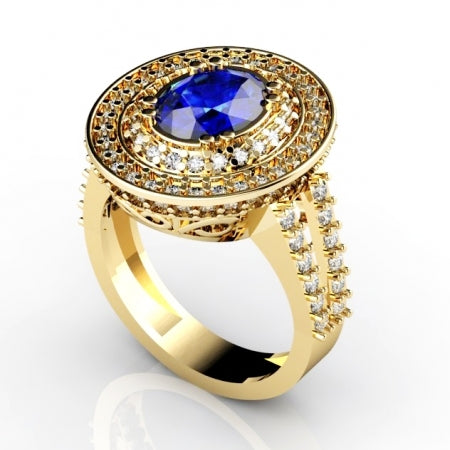 1.8ct Oval Tanzanite Ring With 0.99ctw Diamonds in 14k Yellow Gold