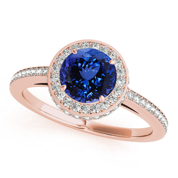 0.78ct Round Tanzanite Ring With 0.475ctw Diamonds in 14k Rose Gold