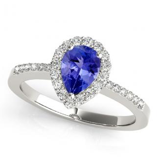 1.7ct Pear Tanzanite Ring With 0.224ctw Diamonds in 14k Gold