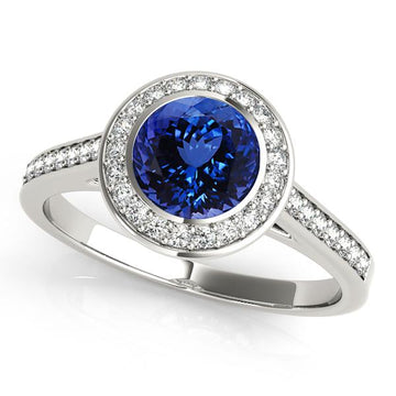 0.78ct Round Tanzanite Ring With 0.264ctw Diamonds in 14k White Gold