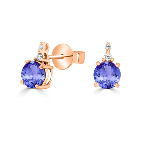 1.12ct Round Tanzanite Studs Earring with 0.04 cttw Diamond