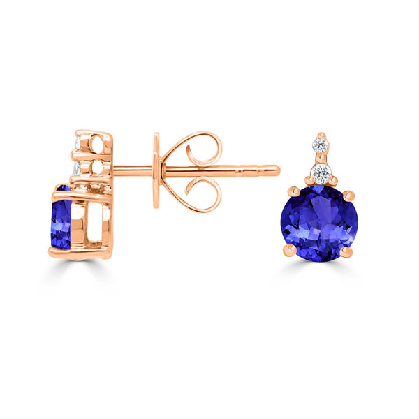 1.12ct Round Tanzanite Studs Earring with 0.04 cttw Diamond