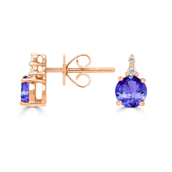 1.12ct Round Tanzanite Studs Earring with 0.04 cttw Diamond
