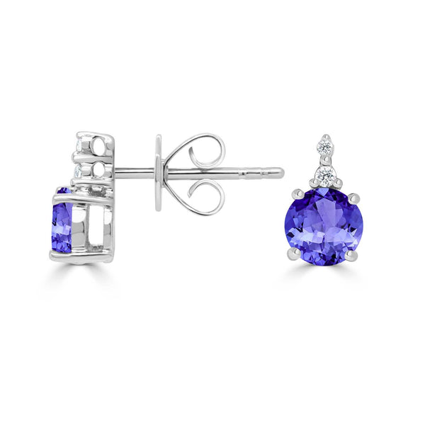 1.12ct Round Tanzanite Studs Earring with 0.04 cttw Diamond