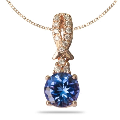 0.80ct Round Tanzanite Pendant With 0.019ctw Diamonds in 14k Yellow Gold & 18k Yellow Gold