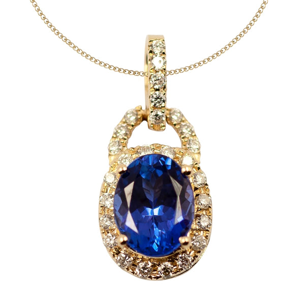 1.05ct Oval Tanzanite Pendant With .08ctw Diamonds in 14k Yellow Gold & 18k Yellow Gold