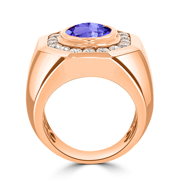 4.9 ct Oval Tanzanite Men's Ring with 1.88 cttw Diamond